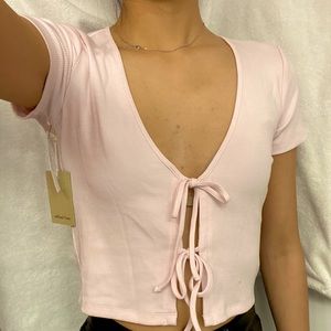 Aritzia Only Front Tie T-shirt Magnolia Pink Top